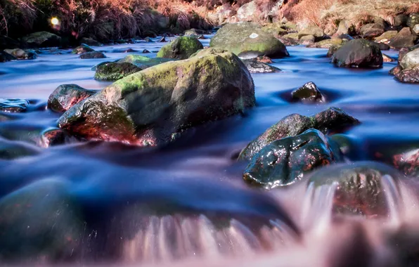 Autumn, river, stones, stream