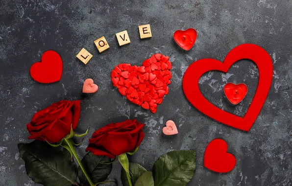 Love, flowers, letters, roses, hearts, Valentine's Day