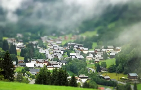 Valley, town, tilt shift, Europe, tilt shift