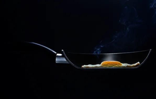 Macro, background, smoke, food, the cut, couples, scrambled eggs, pan