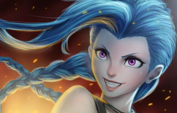 Picture girl, smile, art, braids, League of Legends, LoL, Jinx