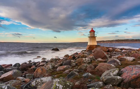 Stones, coast, lighthouse, Norway