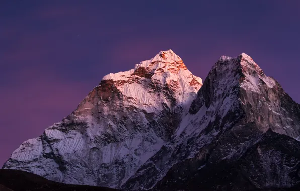 The sky, snow, sunset, mountains, nature, rocks, the evening, Nepal