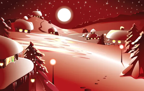 Picture winter, snow, night, vector, New Year, Christmas, postcard