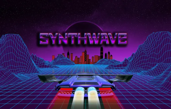 Music, Background, City, Car, Stars, Neon, Illustration, Synth
