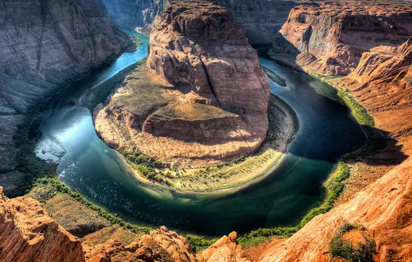 Trees, mountains, river, stones, Utah, National, Glen Canyon, Recreation Area