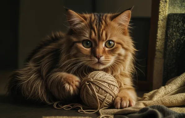 Cat, cat, look, tangle, pose, legs, thread, face