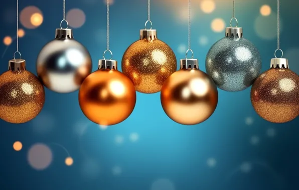 Balls, glare, lights, Shine, Christmas, New year, gold plated, gold