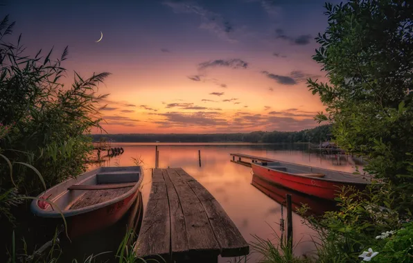 Picture sunset, lake, England, boats, England, North Yorkshire, Yorkshire dales, Yorkshire Dales
