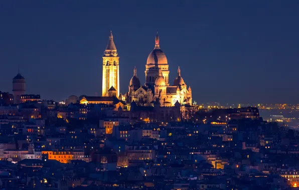 City, lights, Paris, night, France, city lights, houses, buildings