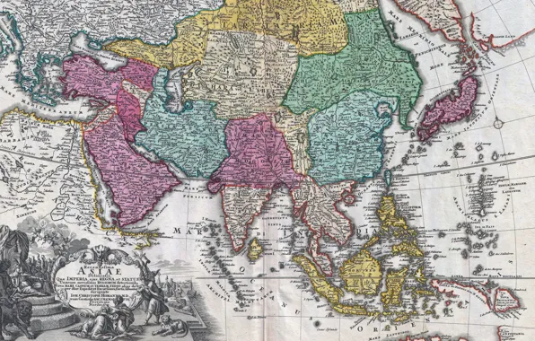 Old maps, geography, 18th century map of Asia, Johann Christoph Homann, Map of Asia 18th …