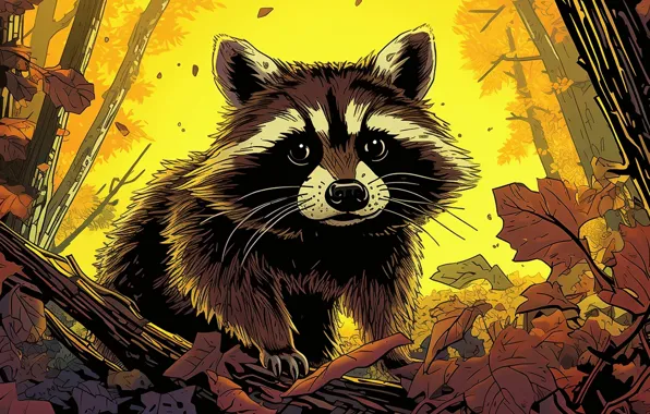 Picture animals, art, raccoon