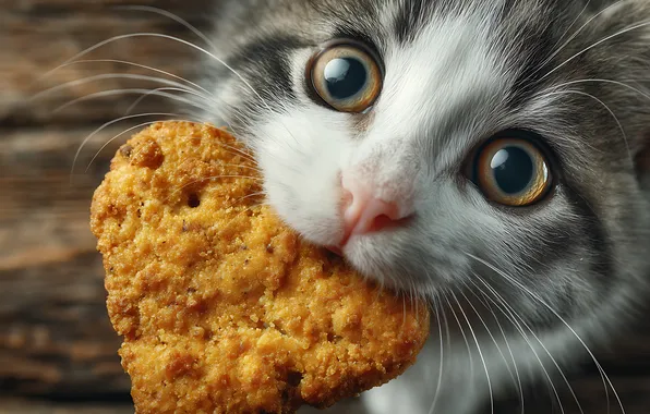 Cat, look, pose, kitty, heart, portrait, cookies, face