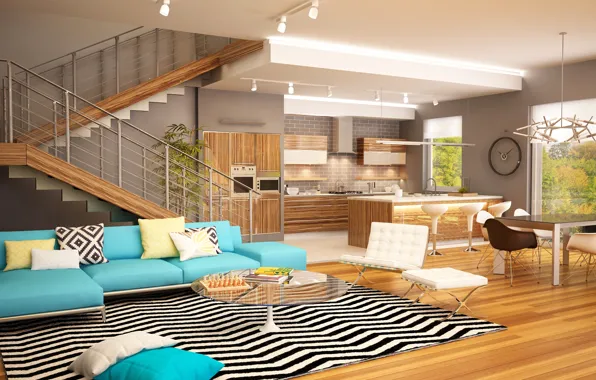 Design, style, table, sofa, carpet, kitchen, ladder, mansion