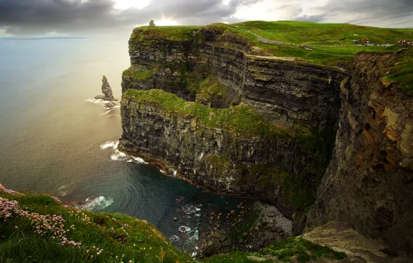 Sea, rocks, coast, horizon, Ireland, Galway
