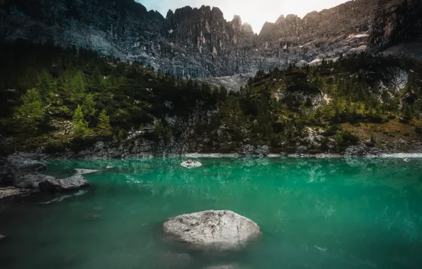 Picture landscape, mountains, nature, lake, stones, Italy, forest, The Dolomites