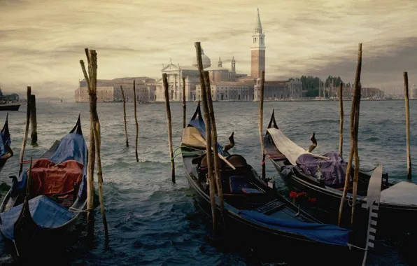 Water, the city, shore, figure, building, picture, pier, Venice