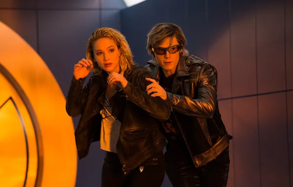 Frame, glasses, jacket, Mystic, Jennifer Lawrence, Jennifer Lawrence, Raven, Evan Peters