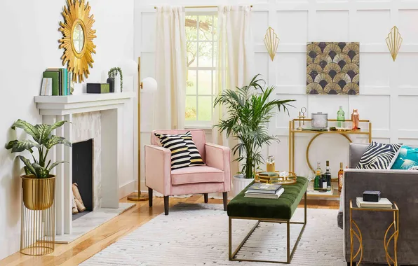 Design, room, interior, plants, chair, fireplace, sofa, living room