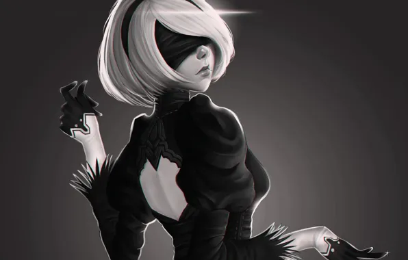 Girl, dress, headband, white hair, platinum games, NieR: Automata, YoRHa No.2 Type B