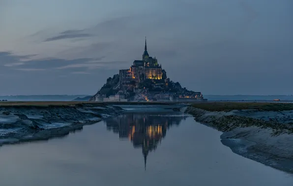 Picture the sky, castle, France, the evening, The Mont Saint-Michel