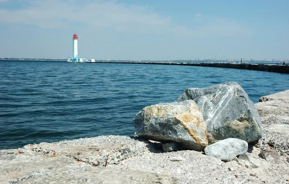 Picture sea, stones, coast, lighthouse, Ukraine, Odessa