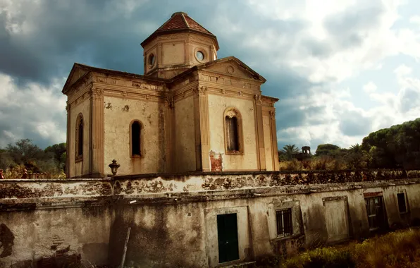 Clouds, castle, old, mansion