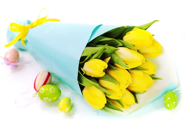 Picture flowers, eggs, bouquet, tulips, Easter, Easter