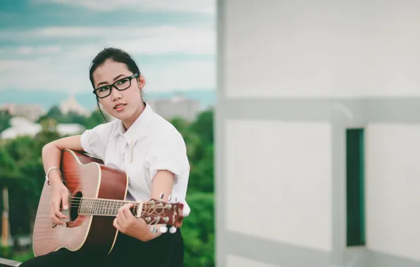 Girl, music, guitar
