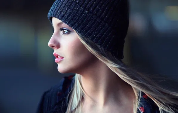 Girl, Model, hat, brown eyes, photo, blonde, portrait, profile