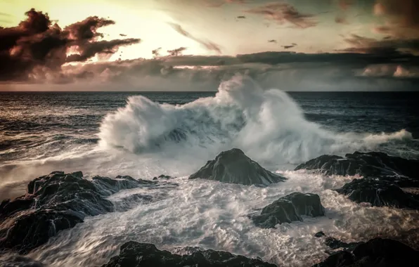 Stones, the ocean, wave, surf, Spain, Spain, Canary Islands, Canary Islands