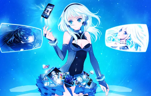 Picture girl, pictures, anime, headphones, aifon