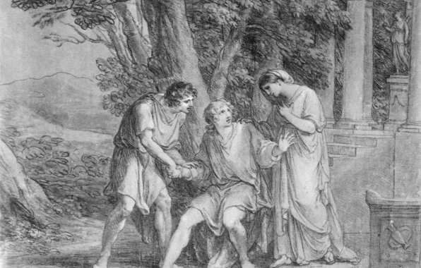 Picture black and white, 1802, Angelica Kaufman, Iphigenia in Tauris, The scene from Goethe