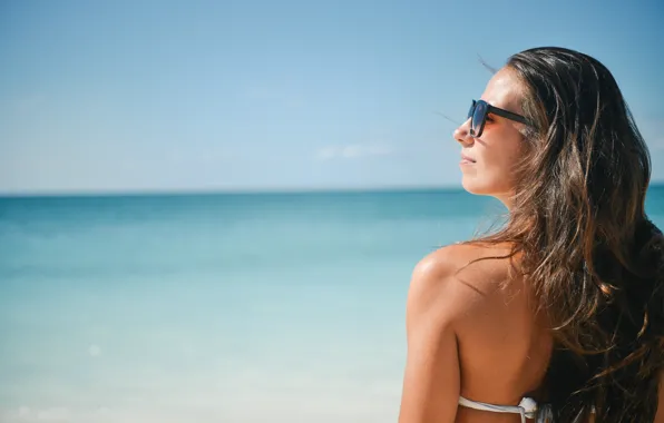 Picture beach, sun, back, sunglasses, enjoy