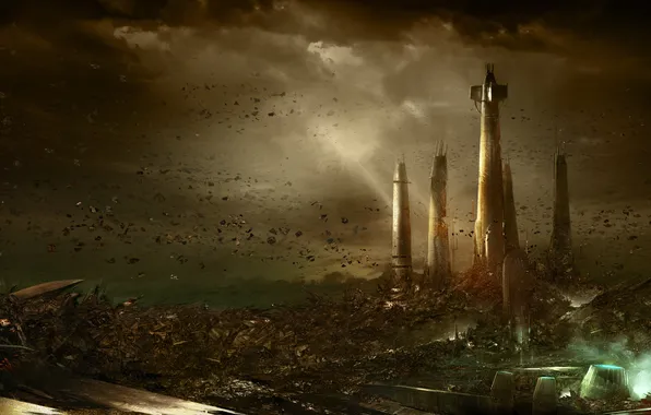 The explosion, clouds, the city, stones, planet, disaster, tower, Force Unleached
