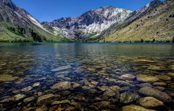 Picture mountains, lake, USA, California, Convict Lake