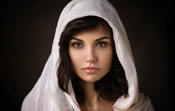 Eyes, look, girl, portrait, white Cape, photographer Dennis Drozhzhin