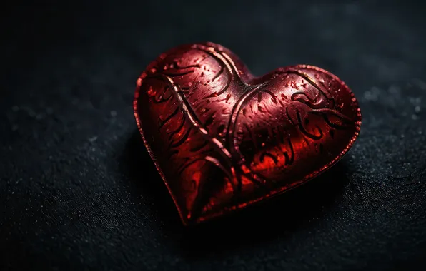 Love, the dark background, holiday, red, heart, Shine, heart, Valentine's Day