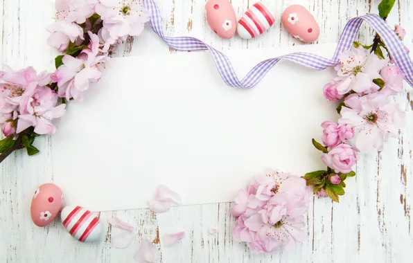 Flowers, eggs, spring, colorful, Easter, happy, wood, pink