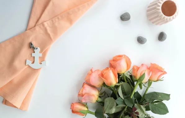 Stones, roses, candle, bouquet, buds, stones, bouquet, roses