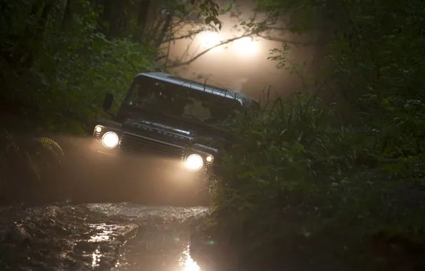 Picture background, lights, jeep, Land Rover, Defender, Land Rover, Defender, forest.dirt