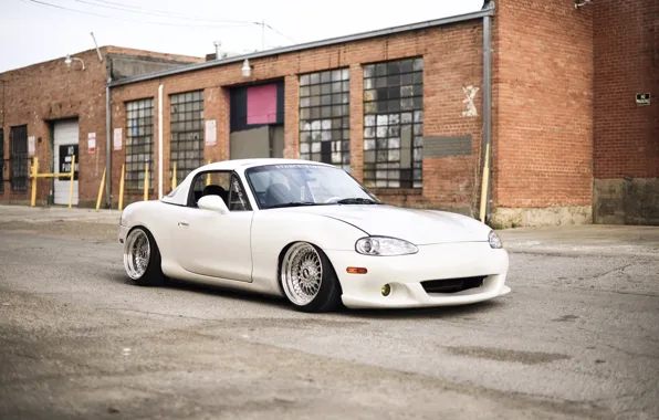 White, Mazda, Miata, BBS, stance