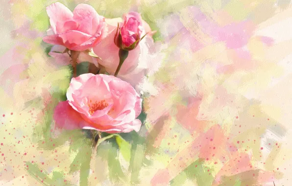 Flower, flowers, background, figure, graphics, rose, roses, treatment