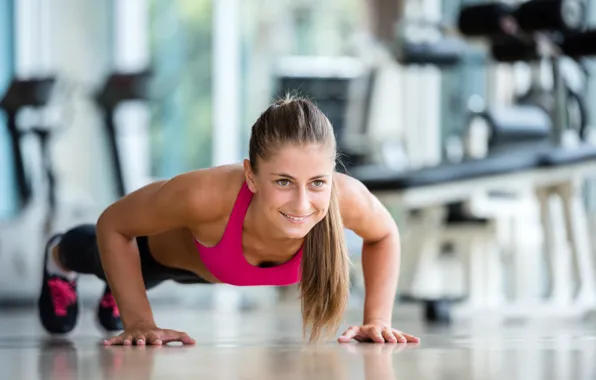 Picture woman, workout, fitness, pushups