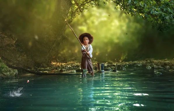 Water, child, rod, Evgeny Loza, Rybachok