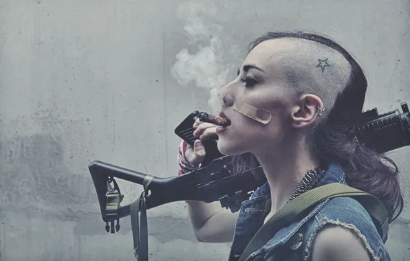 Picture weapons, haircut, brunette, cigar, tattoo, Smoking, Tank Girl