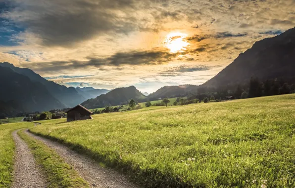 Picture road, mountains, morning