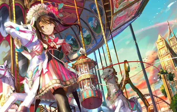 Picture anime, art, girl, carousel