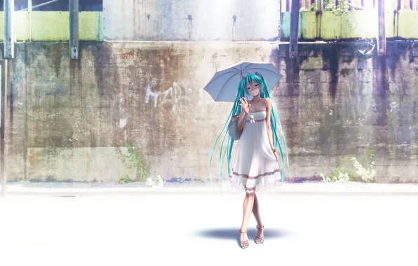 Picture girl, the sun, street, umbrella, art, vocaloid, hatsune miku, takouji