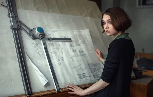 Look, girl, model, drawing, beautiful, stand, Russian, Olga Pushkina